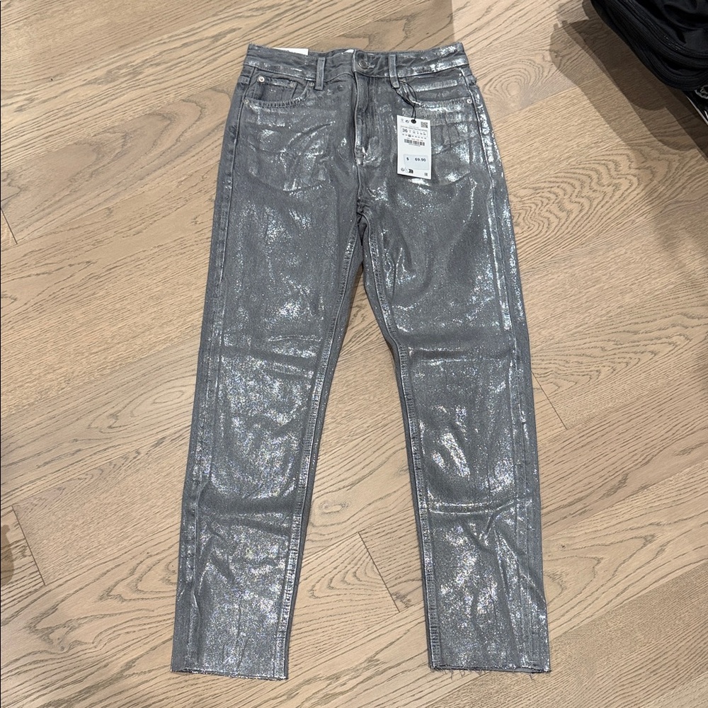 Zara Shimmering Gray Pants